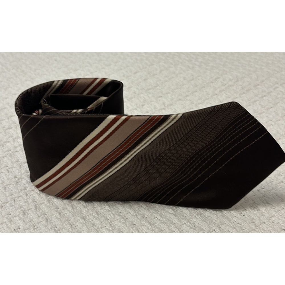 CHRISTIAN DIOR MONSIEUR brown cream taupe vintage diagonal striped men neck tie